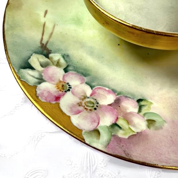 Limoges Porcelain Dogwood Caviar Plate Serving Antiques Tiered Hand Painted Pink - Picture 2 of 9